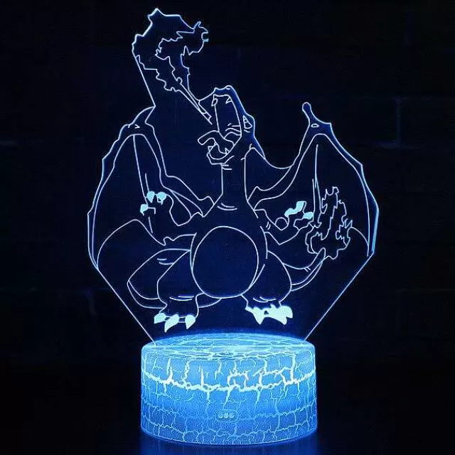 Sonstiges Merchandise-Pkm.store 3D Illusion Glurak Charizard Nachttischlampe Mit Fernbedienung Und Farbwechsel Nachtlicht